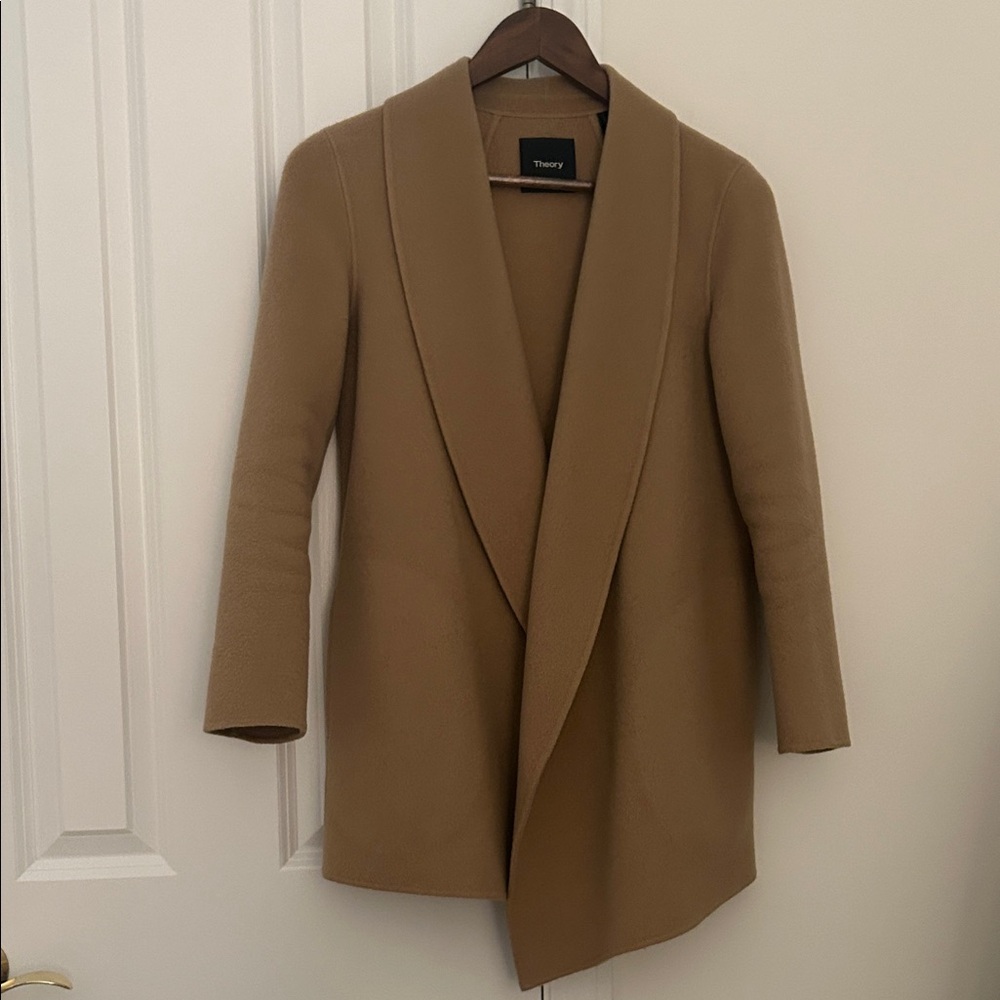 Theory Cashmere Camel Shawl Collar Jacket - Size P